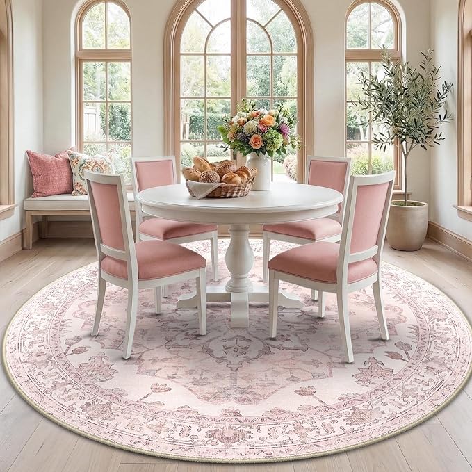 Area Rugs 7ft Washable Non-Slip, Floral Vintage Distress Print Pattern by RELEANY
