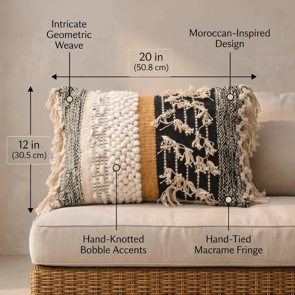 Boho Lumbar Pillow Cover 12x20, Handwoven Textured Cotton Throw Pillow Cover ...