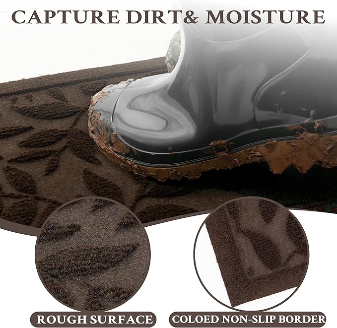 Coffee Brown Leaves Fall Outdoor Indoor Entrance Doormats, Absorbent Durable - Image 6