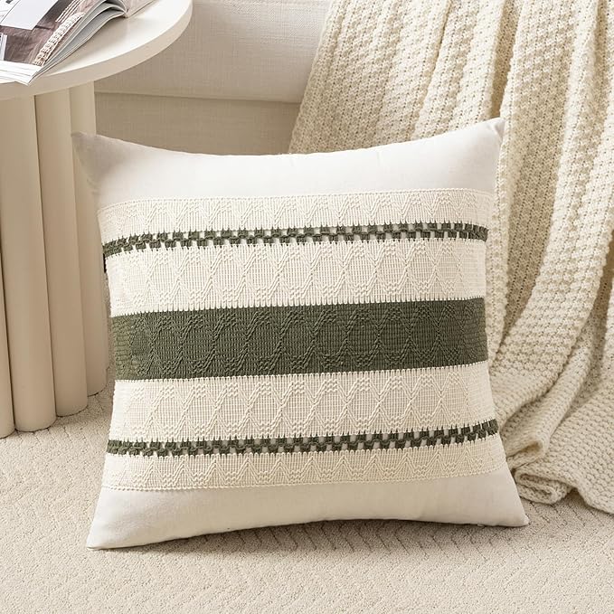 Fancy Homi Set of 1 Boho Olive Green Big Decorative Throw Pillow Cover 24x24 by Fancy+Homi