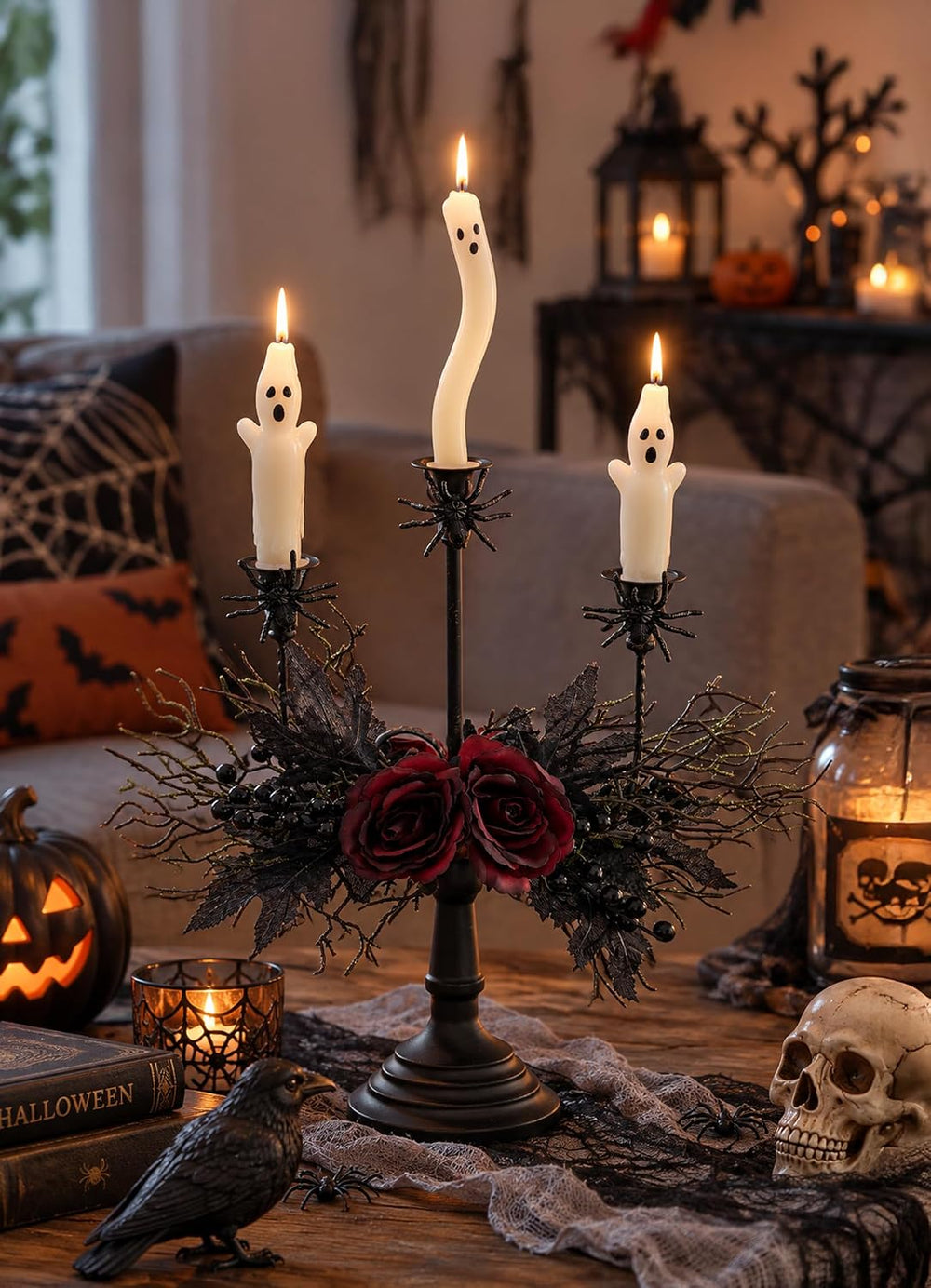 Romadedi Black Halloween Candelabra, Gothic Candlestick Holder, 15.7 in
