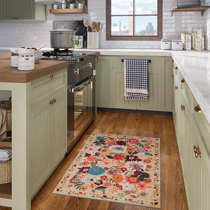 Floral Rug for Entryway, 2x3 Washable Kitchen Mat Ultra-Thin Soft, Non-Slip - Image 4