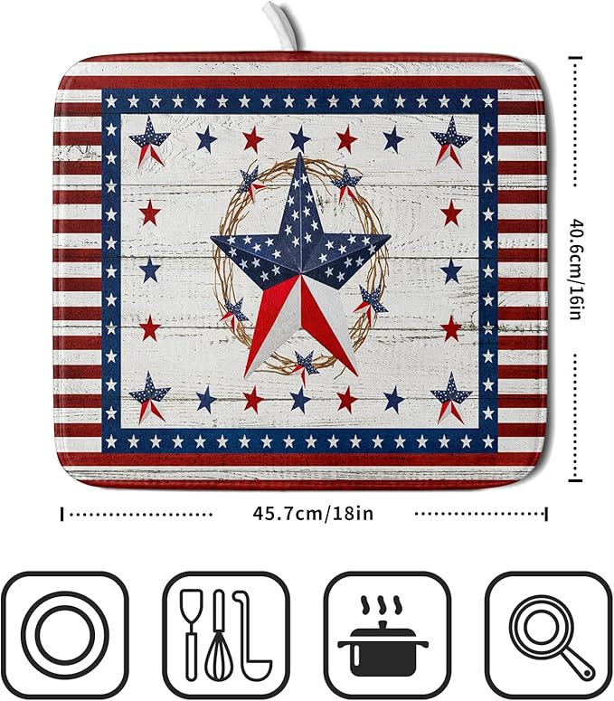 Giwawa Patriotic Stars Dish Drying Mat 4th of July America Star Wreath Dish - Image 2