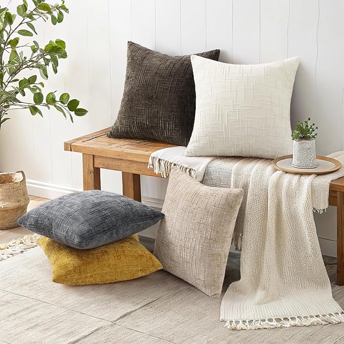 decorUhome Summer Cream White Chenille Throw Pillow Covers 16x16 Set of 2 - Image 6