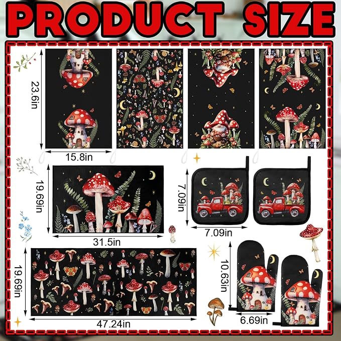 Fourluoo 10 Pcs Kitchen Dish Towels Rugs Oven Mitts and Pot Holders Set - Image 3
