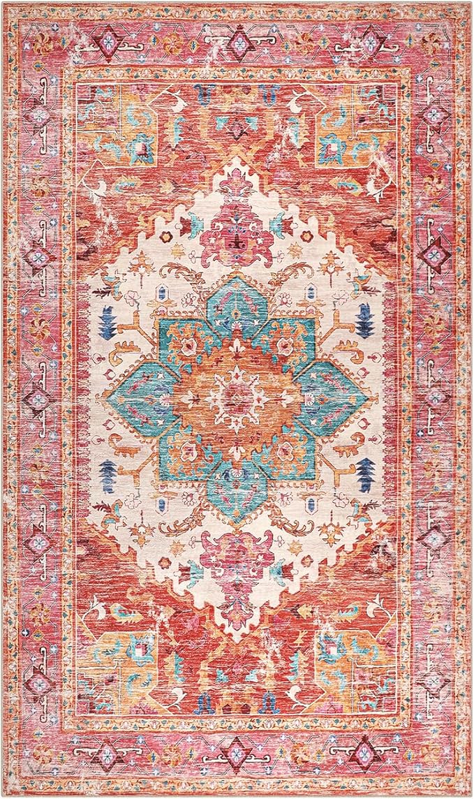Yamaziot Washable Area Rug for Bedroom, 3x5 Non-Slip Boho Vintage Living Room - Image 2