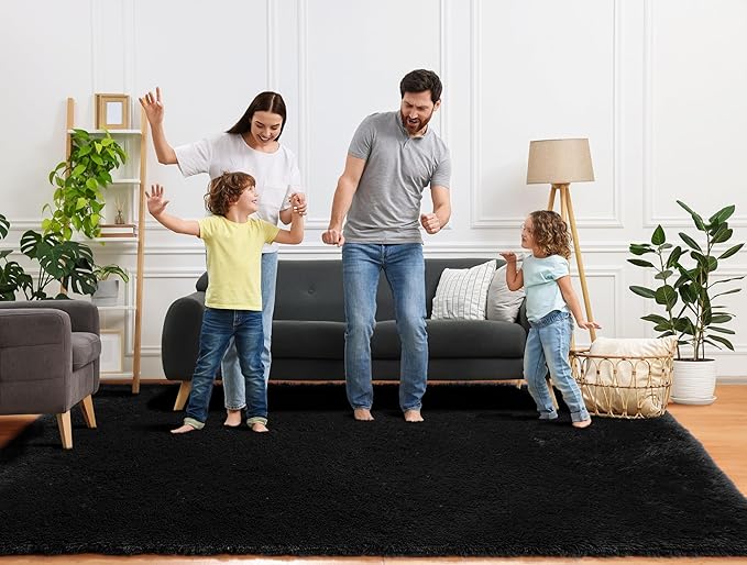 ONASAR Black Area Rugs for Living Room Bedroom, 5x8 Fluffy Shaggy Rug, Soft - Image 8