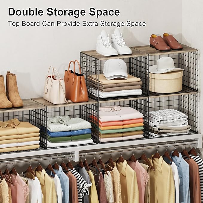 6 Pack Closet Organizers And Storage, Stackable Closet Shelf Organizer Storage - Image 5