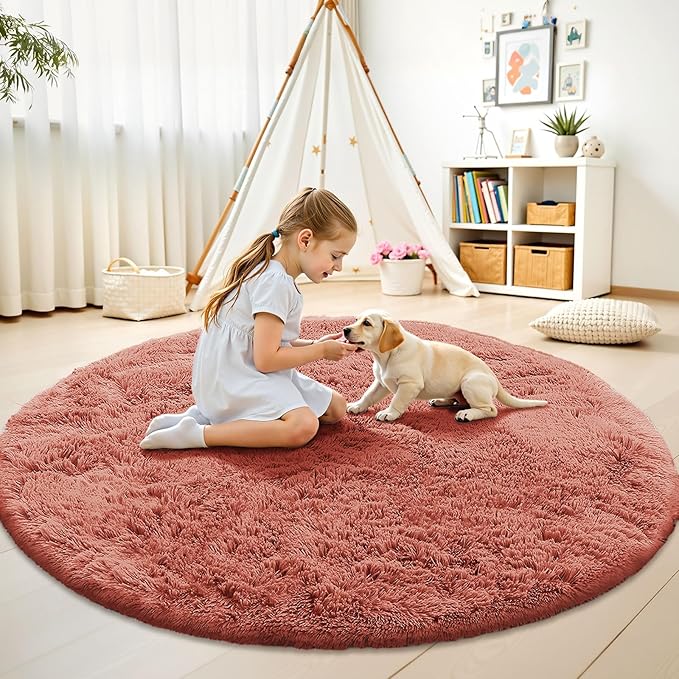 OLANLY Rust Red Round Rugs for Bedroom - Image 2