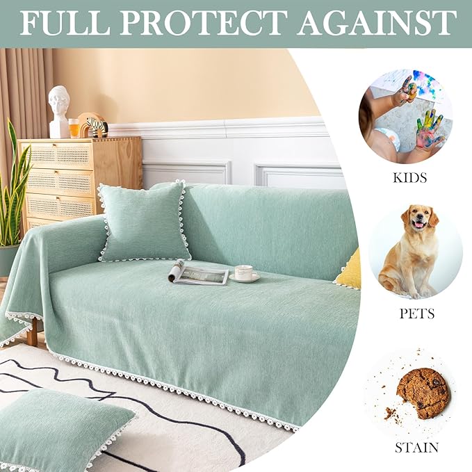 HANDONTIME Couch Cover for Sectional Sofa L Shape Light Green Cute Chenille Pet - Image 3