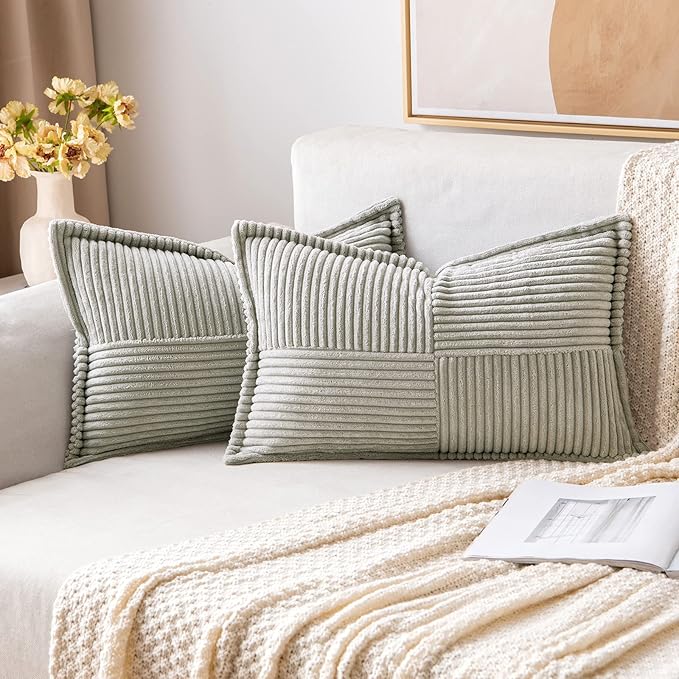 MIULEE Light Grey Corduroy Lumbar Pillow Covers 12x20 Inch 12x20 Inch by MIULEE