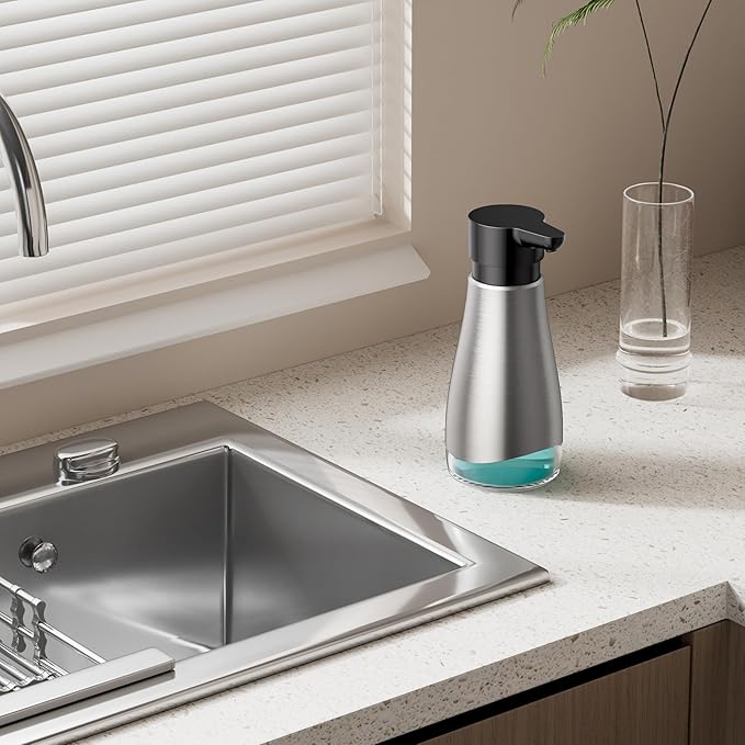 Oasis Creations 500 mL /17fl.oz Stainless Steel Liquid Soap Dispenser - Image 7