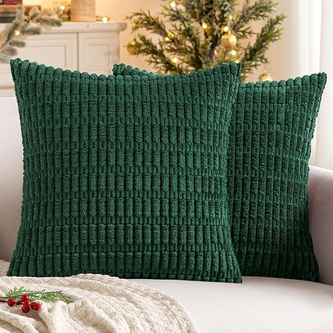 MIULEE Pack of 2 Dark Green Corduroy Decorative Euro Sham Pillow Covers 24x24 by MIULEE
