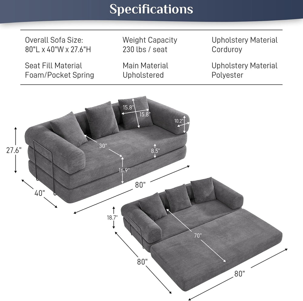 DAMAIFROM Convertible Sleeper Sofa Bed Floor Boneless Couch, Grey