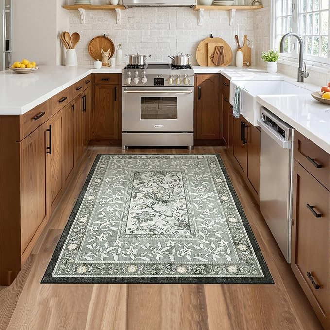 GarveeHome Provence Botanical Grove 4x6 Rug Vintage Cottagecore Soft Gray Fog - Image 3