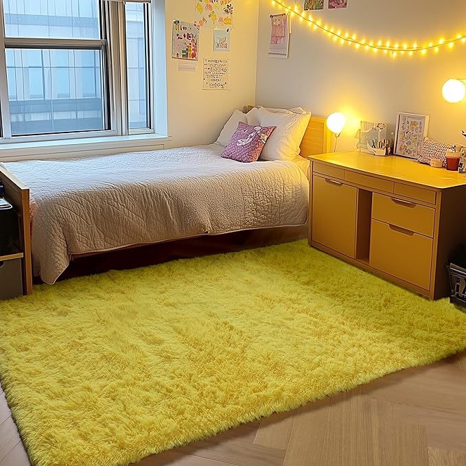 ONASAR Yellow Area Rugs for Bedroom Living Room, Fluffy 4x6 Indoor Bedside - Image 4