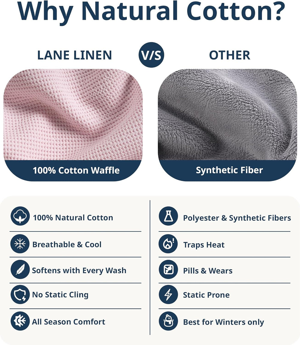 LANE LINEN Queen Blanket for Bed, 100% Cotton Waffle Weave - Cherry Blossom