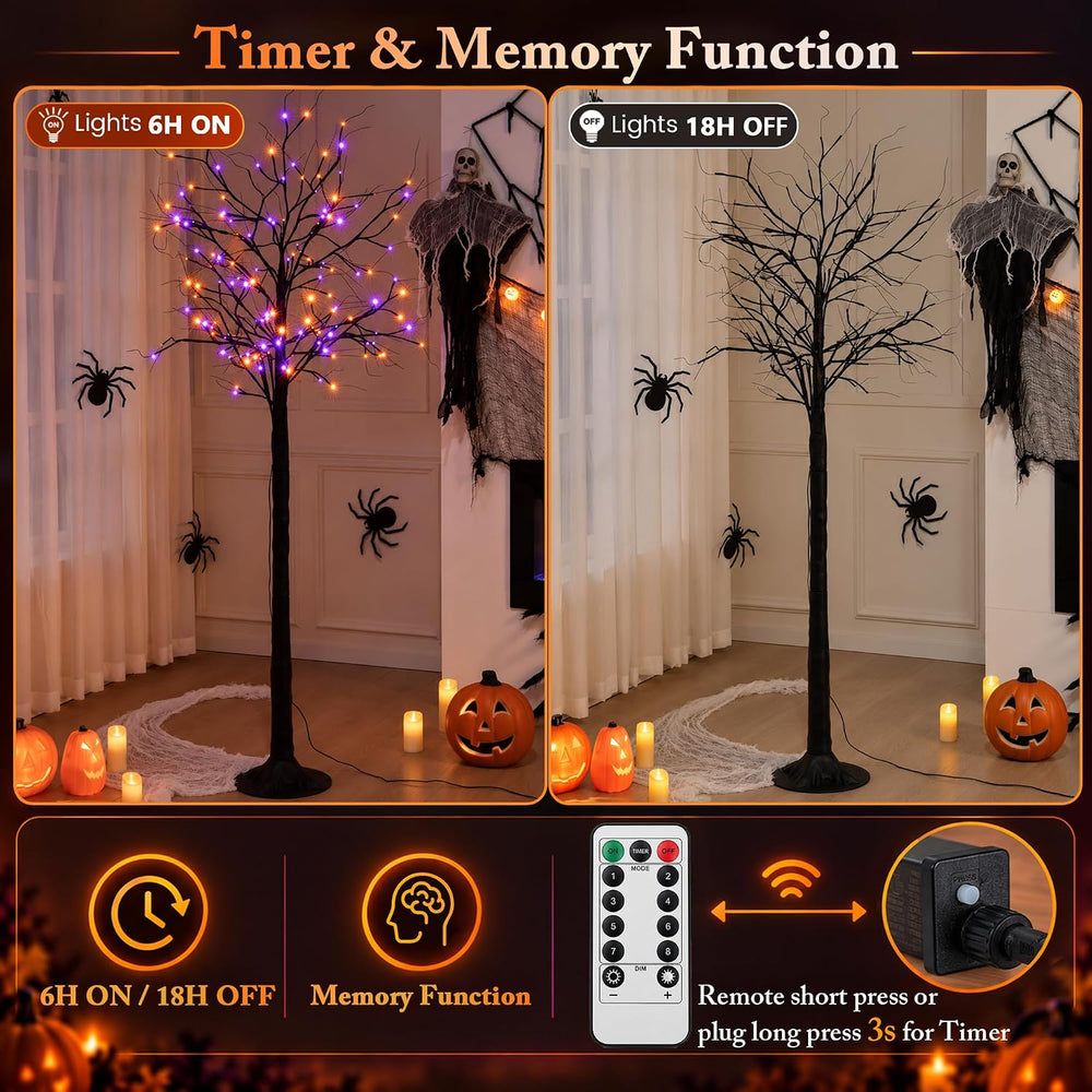 Cofiyard 2 Pack 6FT Halloween Tree with Lights, Total 288 LED Purple & Or...