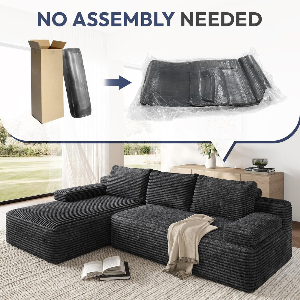 Yaheetech 110" Sectional Sofa Boneless Couch with Chaise, Dark Gray