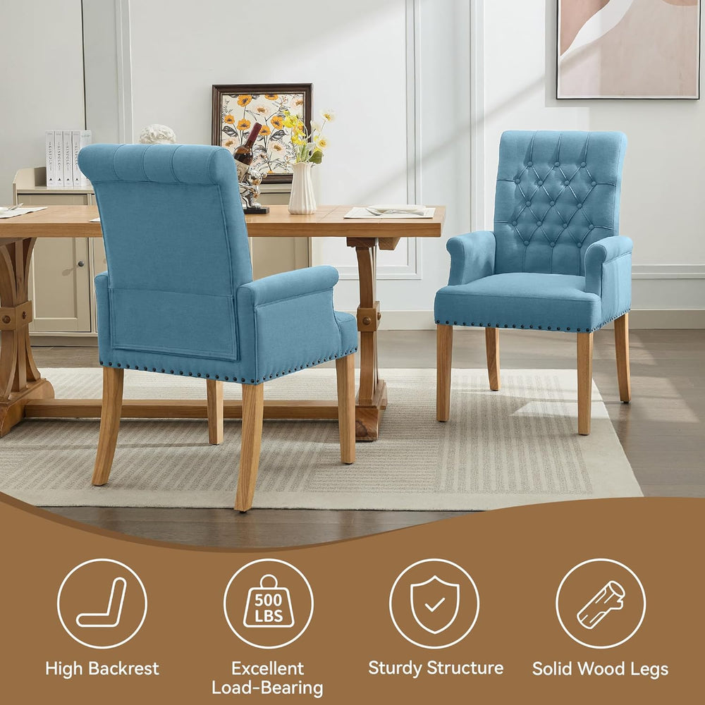 Dining Chair with Arms, Upholstered High Back Dining Room Chairs, Blue