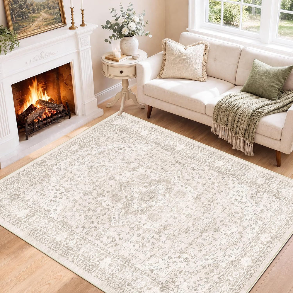 SameBed 5x7 Area Rug Living Room, Vintage Washable Carpet Neutral Beige