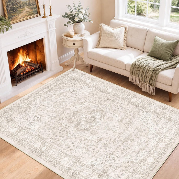 SameBed 5x7 Area Rug Living Room, Vintage Washable Carpet Neutral Beige