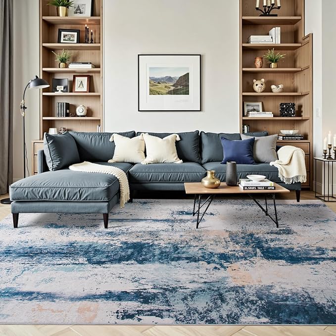 Toneed Abstract Area Rug 5x7 Modern Washable Rug Soft Non Slip Rug Low Pile - Image 2