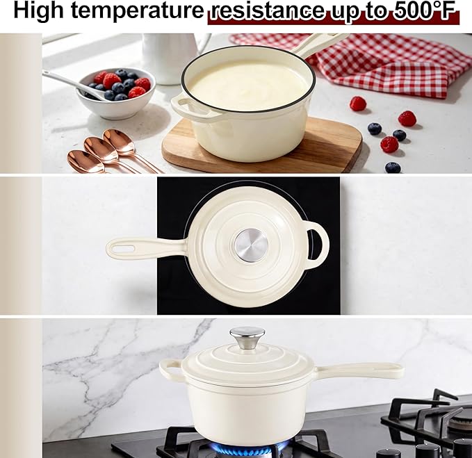 1Qt Enameled Cast Iron Sauce Pan, Leonyo Dutch Oven Pot - Image 5