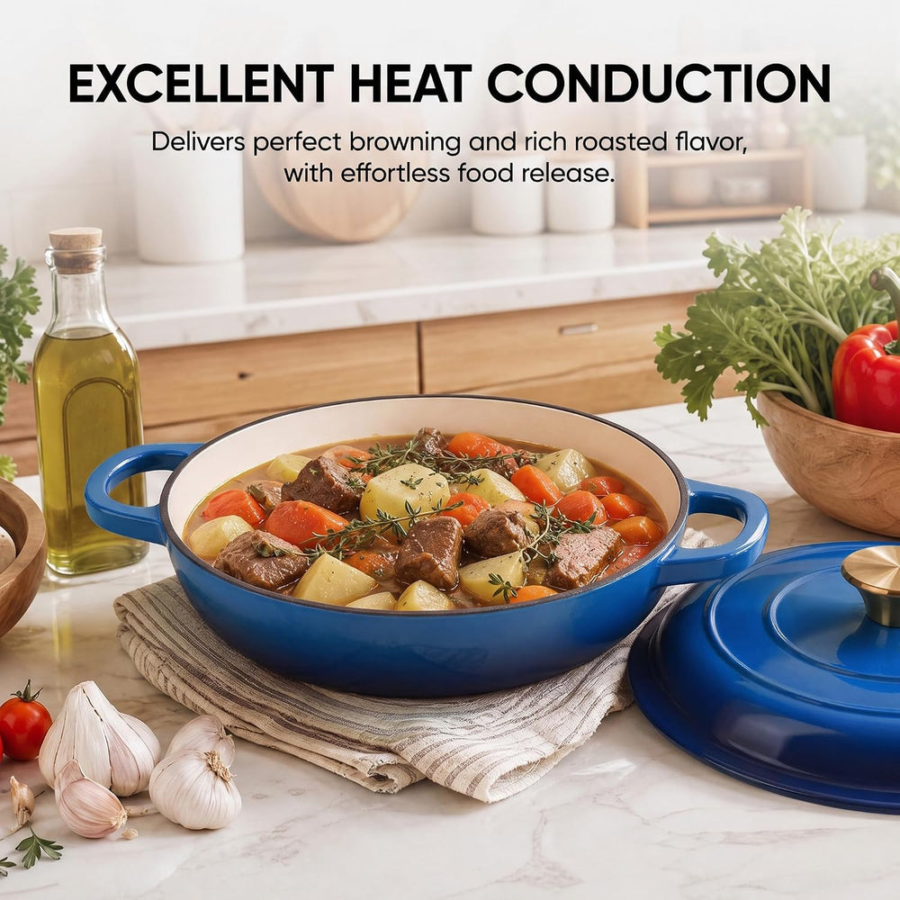 Dutch Oven Enameled Cast Iron with Lid - Big Dual Handles - Oven Safe up to 5...