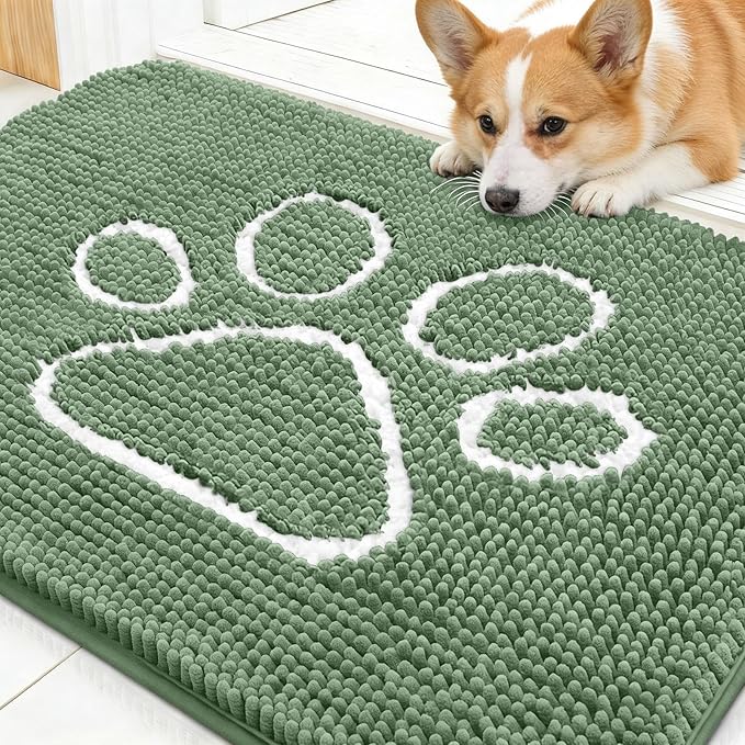 OLANLY Dog Door Mat for Muddy Paws 30x20, Paw Print Design, Absorbs Moisture by OLANLY