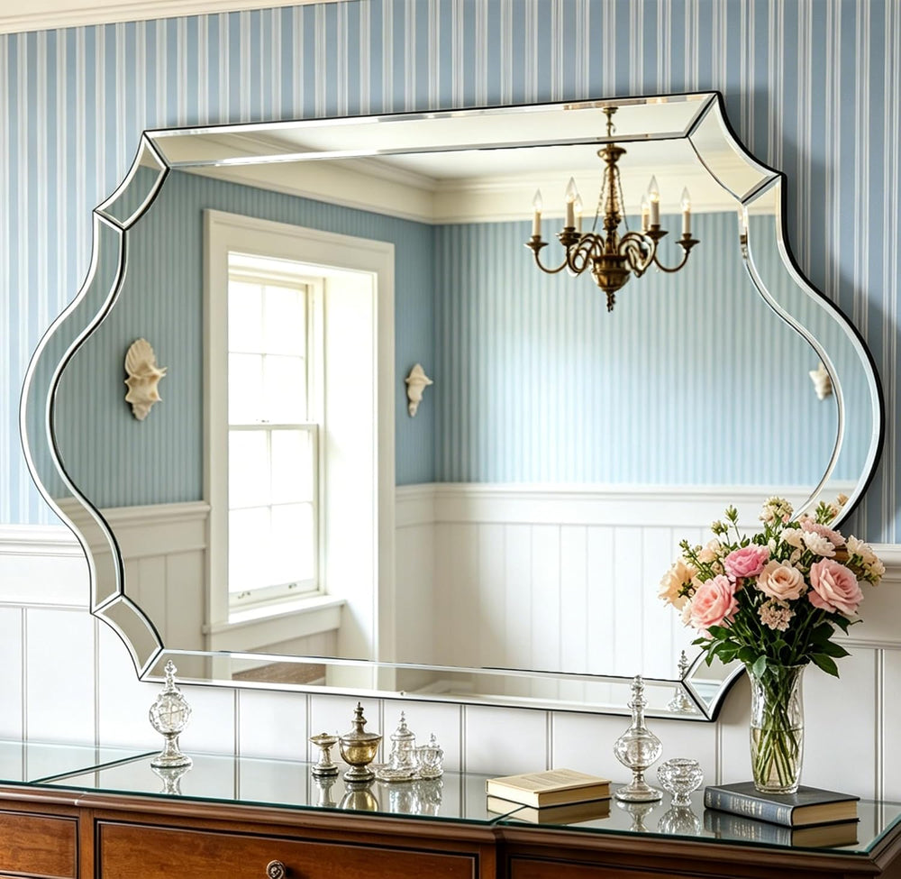Chende 32"x47" Scalloped Large Wall Mirror for Decor Living Room, A...