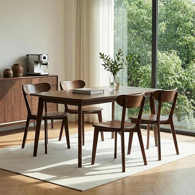 100% Solid Wood Dining Chairs,Mid Century Modern Dining Chairs with Rounded Backrest,Kitchen,Dining Room Chairs Set of 1/2/4 (4, Walnut Color)