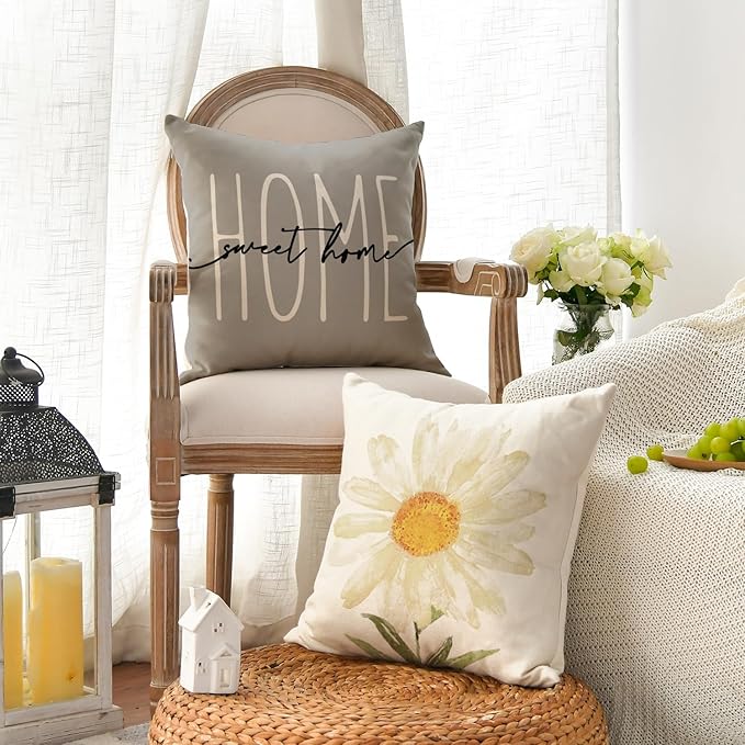 AVOIN colorlife Home Sweet Home Spring Summer Flowers Throw Pillow Covers - Image 3