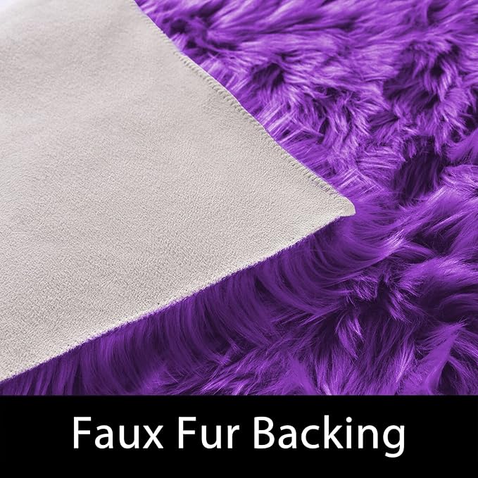 Latepis Fluffy Shag Purple 3x5 Rugs Washable Faux Fur Rug Furry Carpet - Image 3