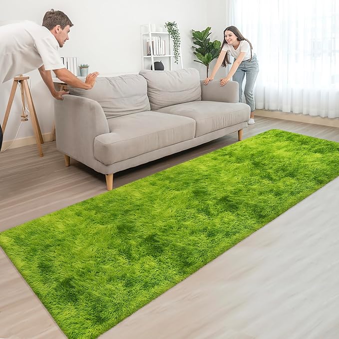 Tie-Dyed Runner Rug for Bedroom Green 3x10ft Fluffy Area Rug Bedside Runner Rug - Image 4