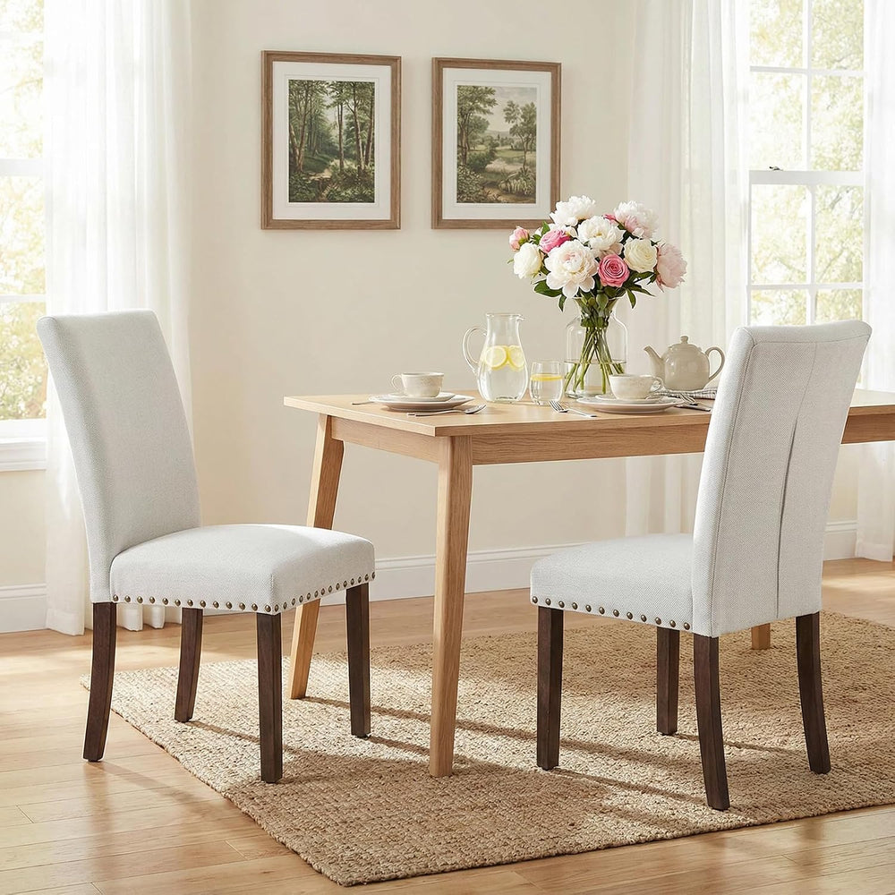 Furniliving Upholstered Dining Chairs Set of 2 - Line Fabric Modern Farmhouse...