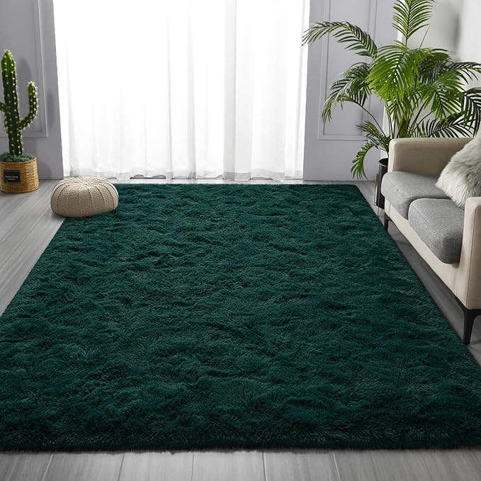 Deerhoo Soft Deep Green Area Rug Shaggy Rugs Fluffy Carpets - Image 2