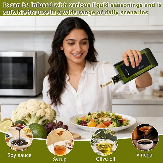 R DRURLCD Green Glass Olive Oil Dispenser, 16.9oz/500ml Curved Cooking Oil and - Image 5