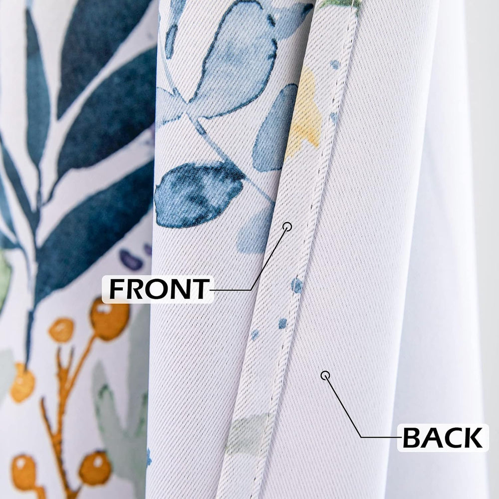 MYSKY HOME Floral Blackout Curtains 45 inch Length 2 Panels Yellow and Blue