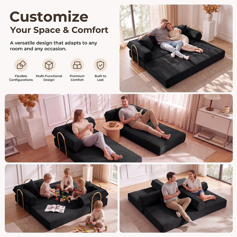 79" Convertible Futon Sofa Bed, Boneless Couch for Living Room | Black