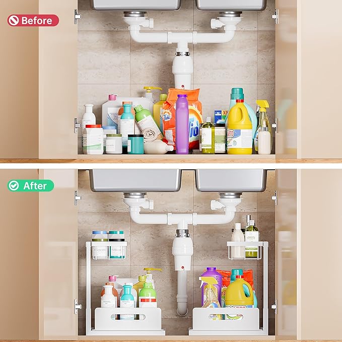 VUSIGN 2 Pack Under Sink Organizer and Storage, 2 Tier Under Cabinet Organizer - Image 2