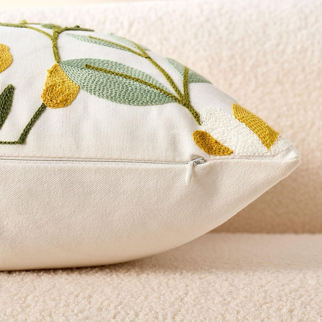 Embroidered Floral Throw Pillow Covers Summer Decorative Couch Pillow Covers Farmhouse Green Floral Tufted Pillow Covers 20x20 Square Cushion Cases Set of 2 for Living Room Couch Sofa Bed Home Decor