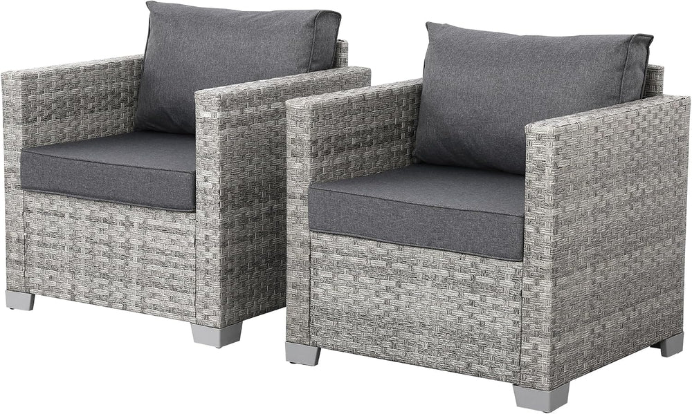 WAROOM Patio Chairs Set of 2 Wicker Outdoor Sofa, Porch Single Chair Grey Rat...