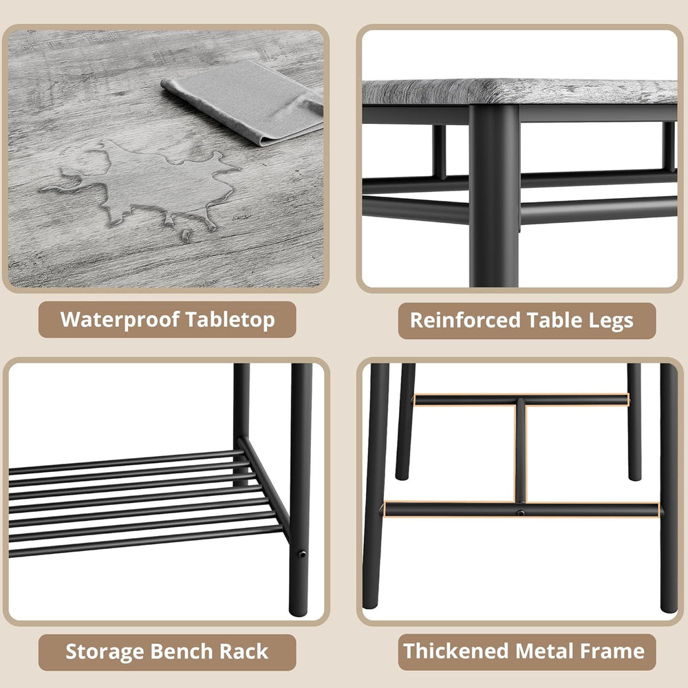 IRONCK Dining Table Set for 4, Kitchen Table with Upholstered Bench and 2 Cha...