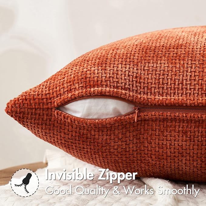 MIULEE Pack of 2 Burnt Orange Decorative Pillow Covers 18x18 Inch Soft Chenille - Image 2