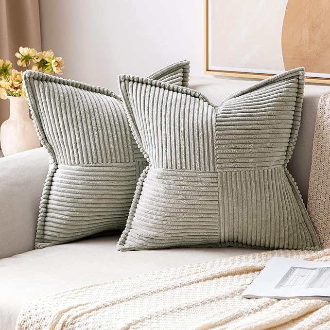 MIULEE Light Grey Corduroy Pillow Covers 16x16 Inch by MIULEE