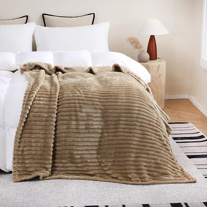 Tan Fleece Throw Blanket 108”×90” by linecooo