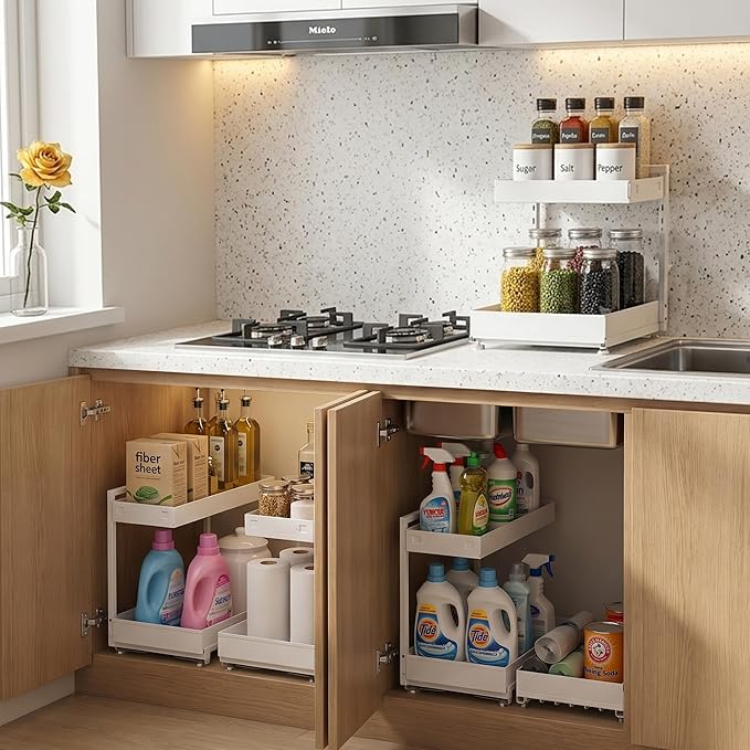 TATAANTY Under Sink Organizer 2 Pack, 2 Tier Metal Under the Sink Storage - Image 4