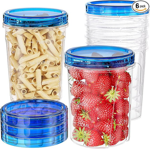6 Pack-32 OZ Freezer Storage Containers, Round Plastic Containers by HelpYouSaveMoreSpace