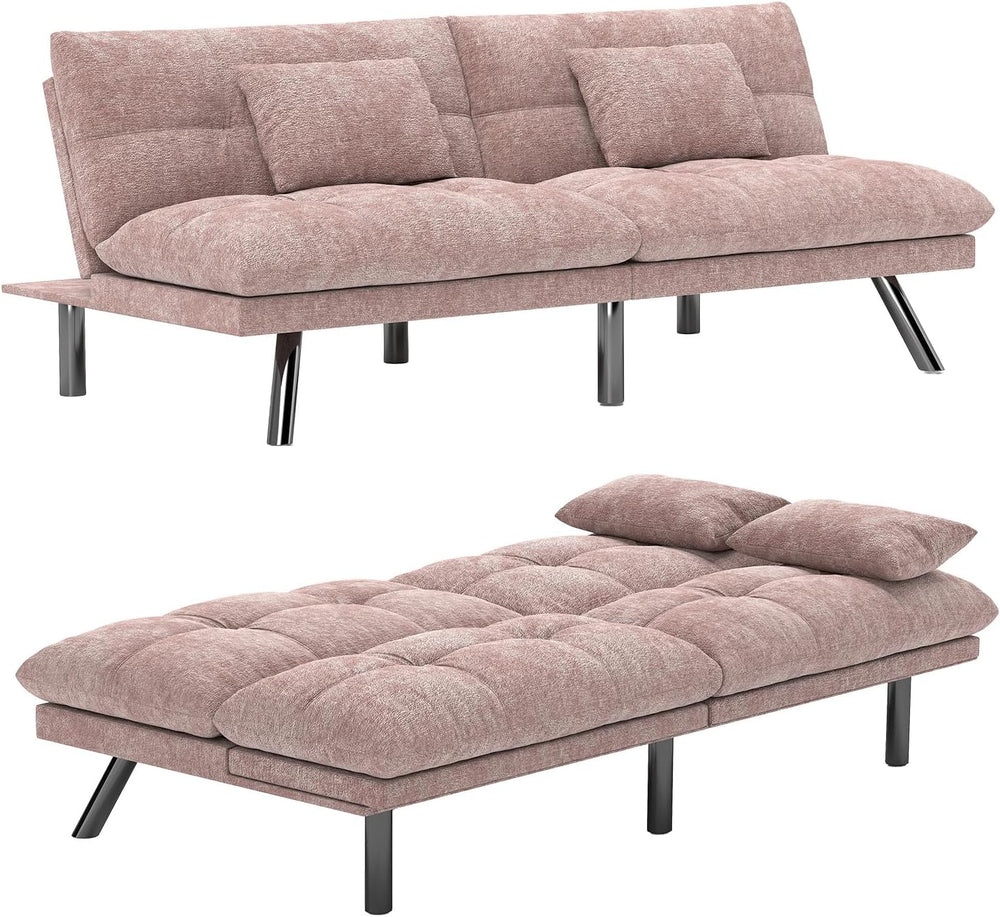 Convertible Futon Sofa Bed Chenille Fabric 70"(Pink)